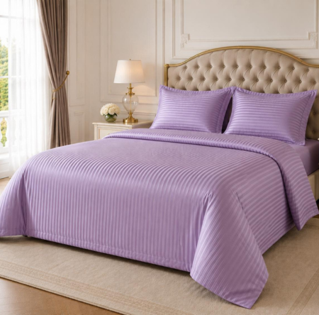 Lenjerii De Pat Damasc 2 Persoane - lenjerie-de-pat-damasc-hotel-165g/mp-king-size-bumbac-premium-lila-casimi