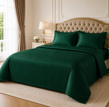 Lenjerii De Pat Damasc 2 Persoane - lenjerie-de-pat-damasc-hotel-165g/mp-king-size-bumbac-premium-verde-samarald-casimi