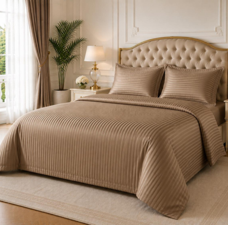 Lenjerii De Pat Damasc 2 Persoane - lenjerie-de-pat-damasc-hotel-165g/mp-king-size-bumbac-premium-hazelnut-casimi
