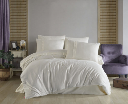 Lenjerii Bumbac Satinat 2 Persoane - Lenjerie Pat 2 Persoane Bumbac Satinat Plain Crem