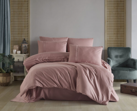 Lenjerii Bumbac Satinat 2 Persoane - Lenjerie Pat 2 Persoane Bumbac Satinat Plain Pudra