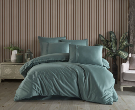 Lenjerii Bumbac Satinat 2 Persoane - Lenjerie Pat 2 Persoane Bumbac Satinat Plain Verde
