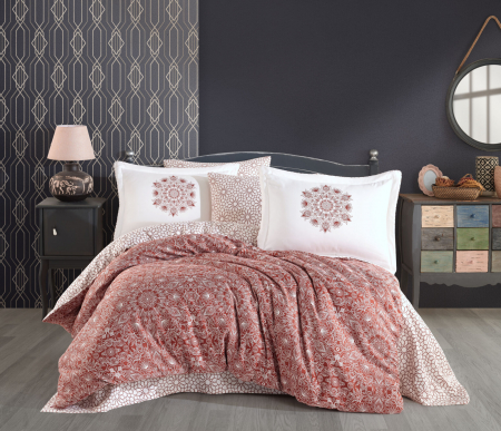 Lenjerii Bumbac Satinat 2 Persoane - Lenjerie Pat 2 Persoane Bumbac Satinat Marcella Bronz