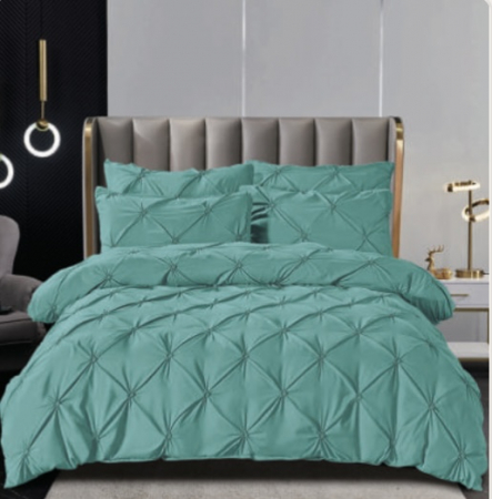 Cearceaf normal - Lenjerie pat dublu, FINET, 6 piese, cu pliuri brodate, Verde