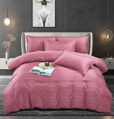 Lenjerii De Pat Damasc 2 Persoane - Lenjerie pat dublu, damasc finetat, 4  piese, ROZ - RS10