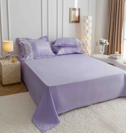 Lenjerie pat dublu din bumbac finet, inimi brodate, 6 piese, mov [3]