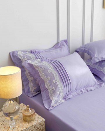 Lenjerie pat dublu din bumbac finet, inimi brodate, 6 piese, mov [2]