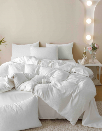 LENJERII DE PAT - Lenjerie pat 2 persoane, 6 piese, din jacquard finetat, alb