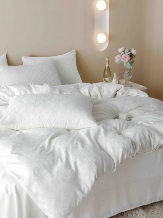 Lenjerie pat 2 persoane, 6 piese, din jacquard finetat, alb [3]