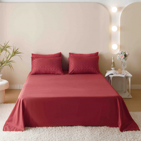 Lenjerie pat 2 persoane, 6 piese, din jacquard finetat, rosu [4]