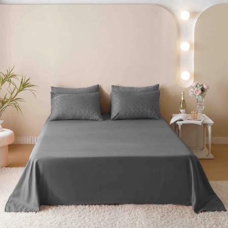 Lenjerie pat 2 persoane, 6 piese, din jacquard finetat, gri inchis [3]