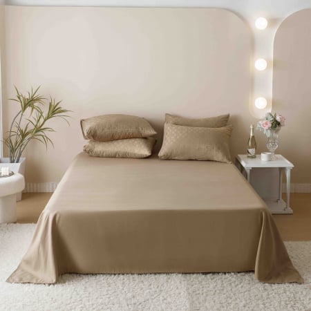 Lenjerie pat 2 persoane, 6 piese, din jacquard finetat, maro [4]