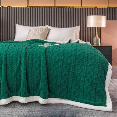 Paturi Cocolino Groase - Patura Cocolino Imprimeu Tip Tricotaj Cu Blanita - verde