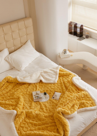 Patura Cocolino Imprimeu Tip Tricotaj Cu Blanita - Galben [3]