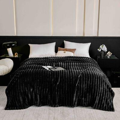 Paturi Catifelate Cocolino - Textura Reiata - Patura-Pufoasa-Cocolino-Pat Dublu-Textura-Negru