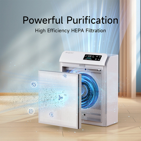 Purificator de aer Evoair HOMI P300, CADR 300m³/h, WI-FI, Filtru True Hepa, Mod Auto, Lampa UV, Ionizare, 6 Moduri Functionare, Senzor Calitate Aer, Alb [10]