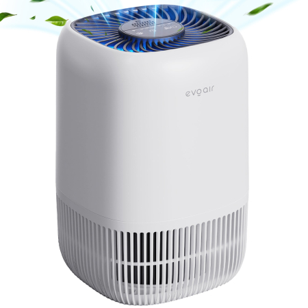 CALITATE AER - Purificator de aer Evoair Nuvia, Filtru 3 in 1 True HEPA, Carbon Activ, 3 viteze, Mod Noapte, Aromaterapie, Lumină Ambientală, Timer, Indicator Murdărie Filtru, Alb