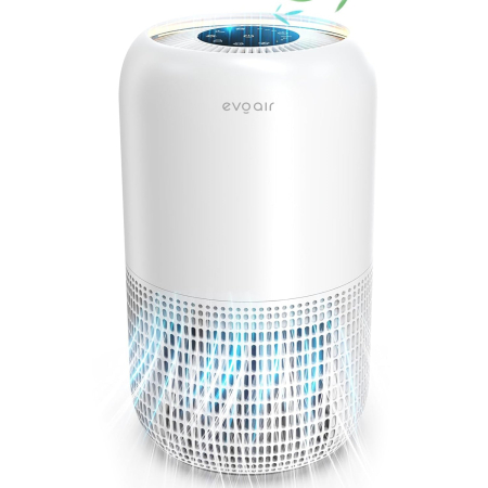 CALITATE AER - Purificator de aer Evoair, Yuvo, Lampă UV-C, Filtru 3in1, True Hepa, Carbon Activ, Pre-filtru, 4 viteze, Funcție Polen/Animale, Mod Noapte, Blocare Ecran, Lumină Ambientală, Alb