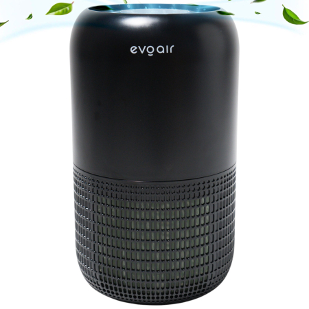 CALITATE AER - Purificator de aer Evoair, Yuvo, Lampă UV-C, Filtru 3in1, True Hepa, Carbon Activ, Pre-filtru, 4 viteze, Funcție Polen/Animale, Mod Noapte, Blocare Ecran, Lumină Ambientală, Negru