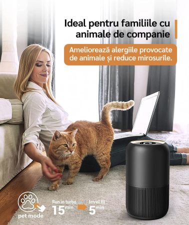 Purificator de aer Evoair, YuvoSpin, Lampă UV-C, Filtru 3in1, True Hepa, Carbon Activ, Pre-filtru, 4 viteze, Funcție Polen/Animale, Mod Noapte, Blocare Ecran, Lumină Ambientală, Alb [9]