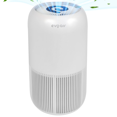 CALITATE AER - Purificator de aer Evoair, YuvoSpin, Lampă UV-C, Filtru 3in1, True Hepa, Carbon Activ, Pre-filtru, 4 viteze, Funcție Polen/Animale, Mod Noapte, Blocare Ecran, Lumină Ambientală, Alb