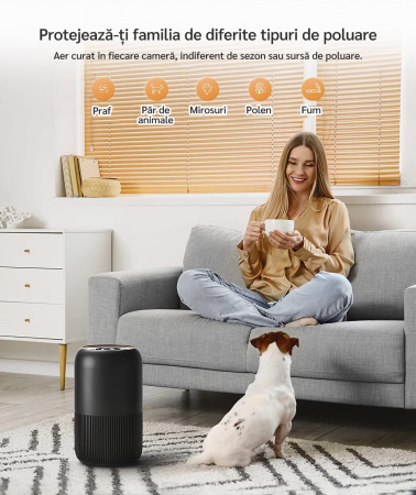 Purificator de aer Evoair, YuvoSpin, Lampă UV-C, Filtru 3in1, True Hepa, Carbon Activ, Pre-filtru, 4 viteze, Funcție Polen/Animale, Mod Noapte, Blocare Ecran, Lumină Ambientală, Alb [10]