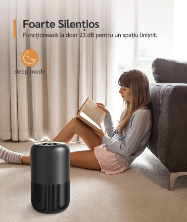 Purificator de aer Evoair, YuvoSpin, Lampă UV-C, Filtru 3in1, True Hepa, Carbon Activ, Pre-filtru, 4 viteze, Funcție Polen/Animale, Mod Noapte, Blocare Ecran, Lumină Ambientală, Negru [4]