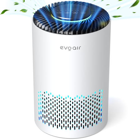 CALITATE AER - Purificator de aer Evoair Zuno, Filtru 3 in 1 True HEPA, Carbon Activ, Lampă UV, 3 viteze, Mod Noapte, Aromaterapie, Lumină Ambientală, Timer, Alb