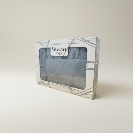 Set Halat de Baie Premium + 2 Prosoape, Bumbac 100%, Albastru, Ambalat in Cutie Cadou [1]