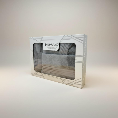 Set Halat de Baie Premium + 2 Prosoape, Bumbac 100%, Gri, Ambalat in Cutie Cadou [1]