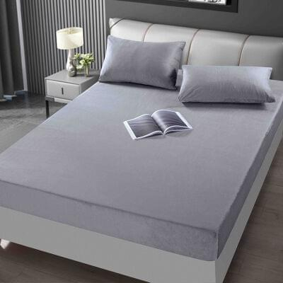 Huse de pat Catifea, pat dublu - Set Husa de Pat cu Elastic din Catifea, UNI, 3 Piese, Gri Deschis