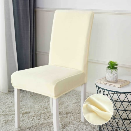 Huse scaune catifea 6 piese - Set Huse Scaune din Catifea 6 bucati, Crem