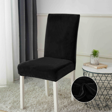 Huse scaune catifea 6 piese - Set Huse Scaune din Catifea 6 bucati, Negru