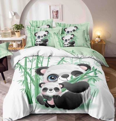 Lenjerii De Pat, Imprimeu 3D, 1 Persoana - Set Lenjerie cu Elastic din Bumbac Finet, Pat 1 Persoana, 4 Piese, Imprimeu 3D