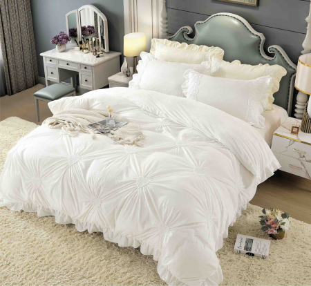 Lenjerii Catifea - Set Lenjerie pat Catifea, Alb, 4 Piese