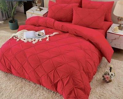 Lenjerii Catifea - Lenjerie De Pat, 4 Piese, Catifea, Cu Elastic - Rosu