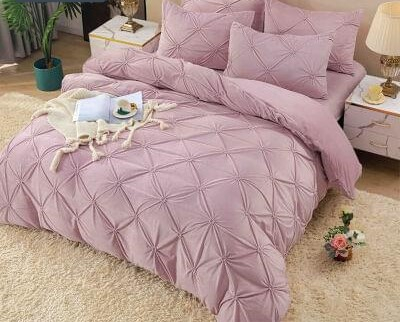 Lenjerii Catifea - Lenjerie De Pat, 4 Piese, Catifea, Cu Elastic - Roz
