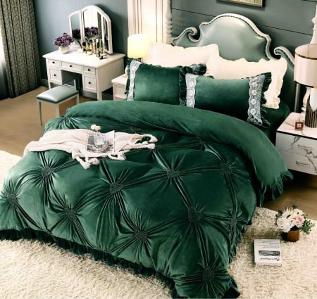 Lenjerii Catifea - Set Lenjerie pat Catifea , 4 Piese - Verde