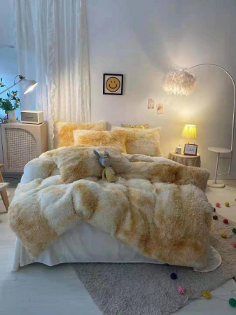 Lenjerii Cocolino Fluffy - Set Lenjerie Super Pufoasa Cocolino, Model Fluffy, 6 piese, Pat 2 Persoane - Galben Pal Cu Elastic