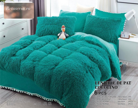 Lenjerii Cocolino Fluffy - Set Lenjerie Super Pufoasa Cocolino, Model Fluffy, 6 piese, Pat 2 Persoane, TURCOAZ_JO