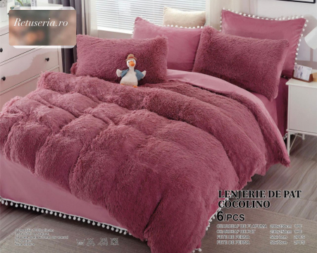 Lenjerii Cocolino Fluffy - Set Lenjerie Super Pufoasa Cocolino, Model Fluffy, 6 piese, Pat 2 Persoane, ROZ_JO