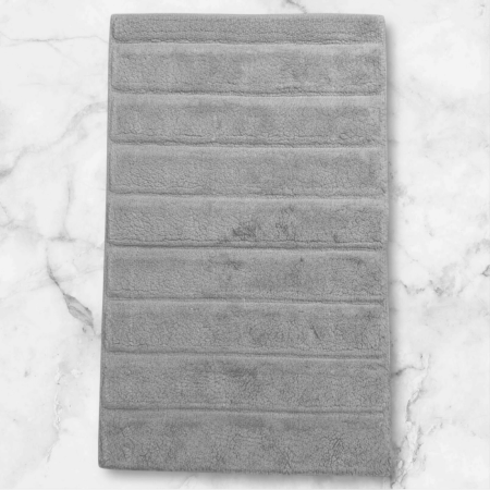 Covorase Baie - Set Premium Covoras de Baie, 2 Piese, 60x100 cm / 50x60 cm, Bumbac 100%, Serit Gri Deschis