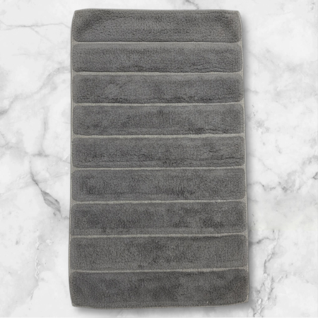 Covorase Baie - Set Premium Covoras de Baie, 2 Piese, 60x100 cm / 50x60 cm, Bumbac 100%, Serit Gri Inchis