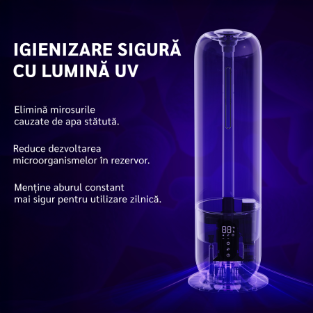Umidificator aer Evoair Umio, Lampa UV, 3 trepte umidificare, Indicator Umiditate, Duză de Ceață, Aromaterapie, Telecomandă, Alb [3]