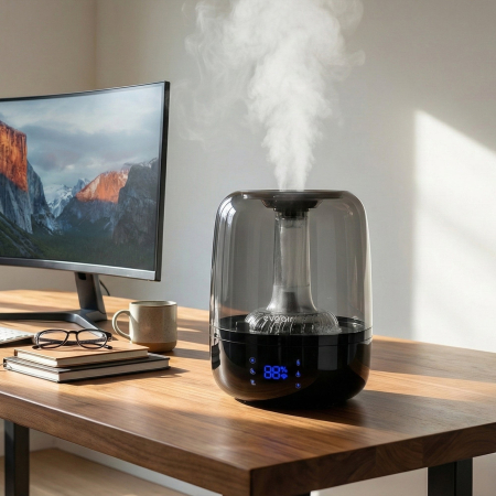 Umidificator Evoair LUNO BLACK, Smart, Wifi, Rezervor 2.5L, Capacitate de umidificare 150 ml/h, Senzor umiditate, Autonomie 16 ore, Indicator umiditate și temperatură, Negru&Gri [4]