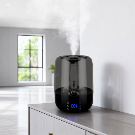 Umidificator Evoair LUNO BLACK, Smart, Wifi, Rezervor 2.5L, Capacitate de umidificare 150 ml/h, Senzor umiditate, Autonomie 16 ore, Indicator umiditate și temperatură, Negru&Gri [1]