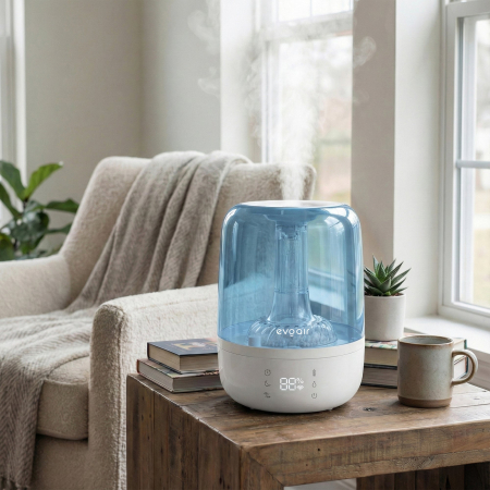 Umidificator Evoair LUNO BLUE, Smart, Wifi, Rezervor 2.5LCapacitate de umidificare 150 ml/h, Senzor umiditate, Autonomie 16 ore, Indicator umiditate și temperatură, Alb&Albastru [4]