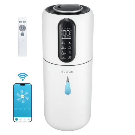 CALITATE AER - Umidificator Evoair STEAMIX3800 Smart, Wifi, Rezervor 3.8L, Capacitate de umidificare 300ml/h, Senzor umiditate, Mod Auto, Autonomie 13 ore, Lampă UVA, Aromaterapie, Indicator umiditate și temperatură