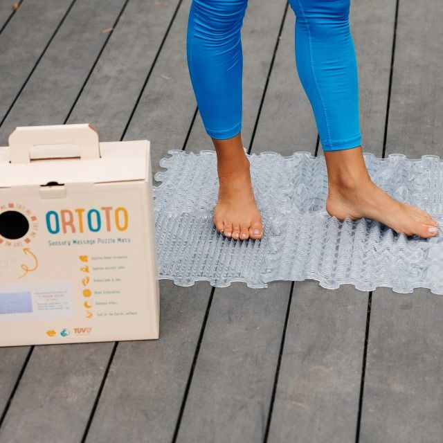 Covoras ortopedic, senzorial, set puzzle, 6 piese cu diferite texturi, ICE Relaxing Massage, transparent [7]