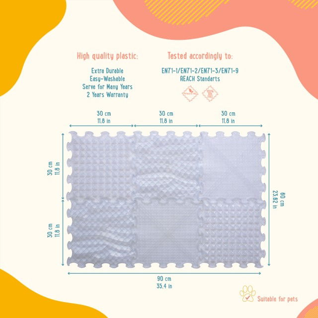 Covoras ortopedic, senzorial, set puzzle, 6 piese cu diferite texturi, ICE Relaxing Massage, transparent [11]